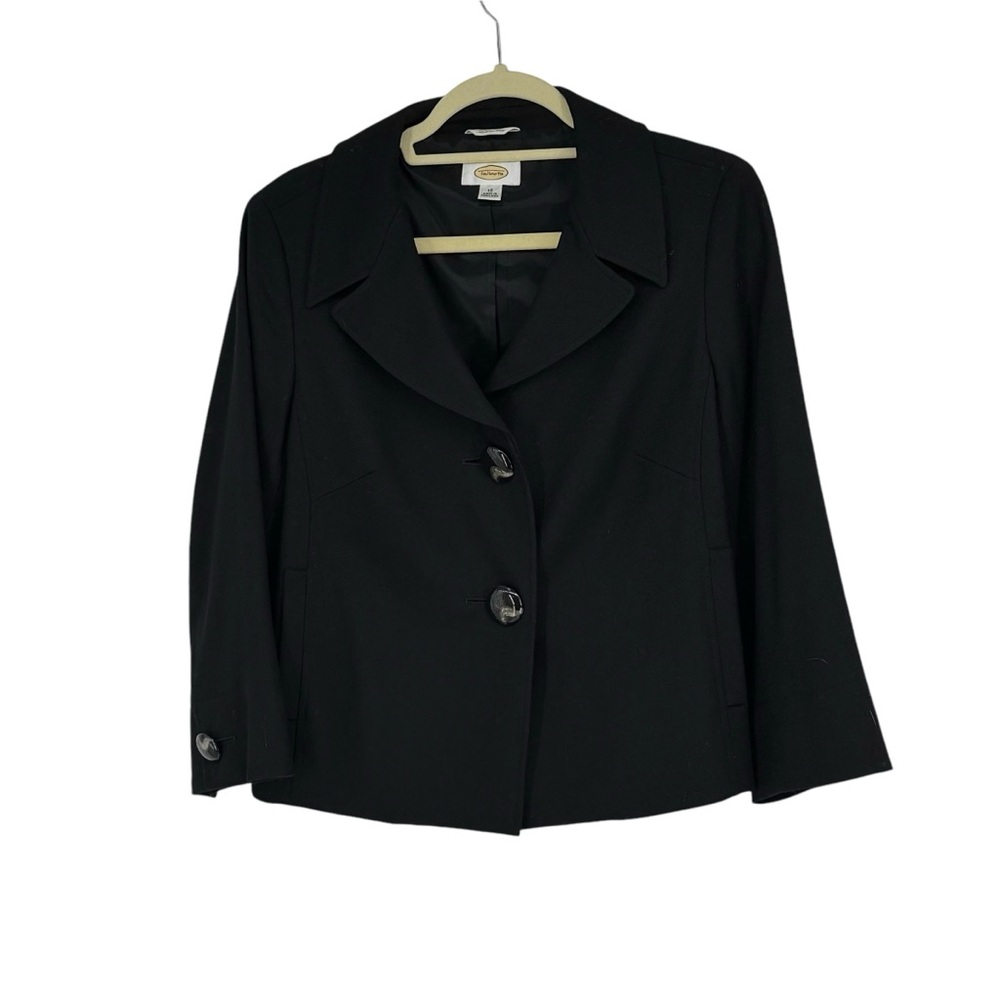 *Talbots Size 10 Black Wool/Lycra Spandex Short Button Front Blazer Jacket